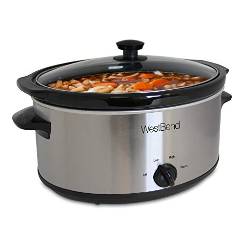 West Bend with Ceramic Cooking Vessel and Glass Lid, 6-Quart Oval Manual Crockery Slow Cooker, Silver