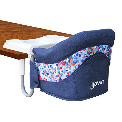 Hook On High Chair, Clip on High Chair with Dining Tray for Babies and Toddlers, Folding Flat Storage Feeding Seat with Convenient Carry Bag (Denim Blue)