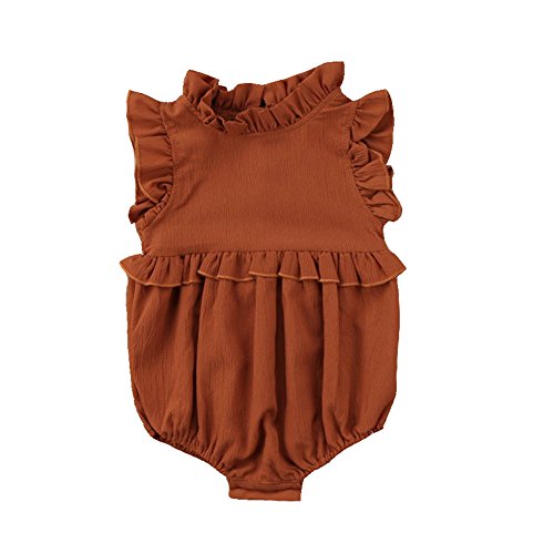 Weixinbuy Toddler Baby Girl Ruffled Collar Sleeveless Romper Jumpsuit Clothes Brown