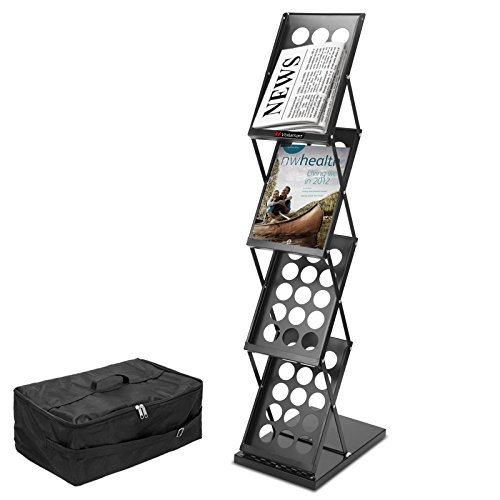 Voilamart Literature Rack Brochure Magazine Holder Rack Stand Portable Pop-up Folding Display Catalog Literature Holder Rack, 4 Pockets for Trade Show Booth Office Retail Store with Carry Bag