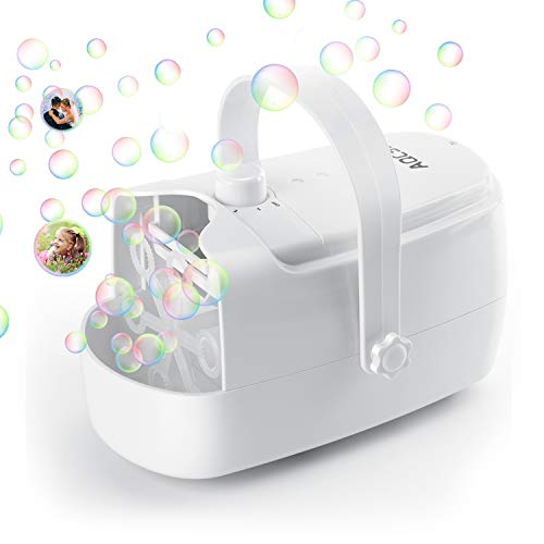 AQCSS Bubble Machine, Automatic Bubble Maker for Kids,Adjustable Speed High Power Bubble Blower Machine Plug in or Batteries Bubble Toys and Gifts for Kids Parties