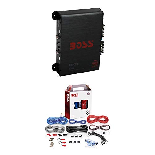 BOSS R1004 400W 4-Channel RIOT Car Audio Power Amplifier Amp + 8 Gauge Complete Car Amplifier Installation Wiring Kit