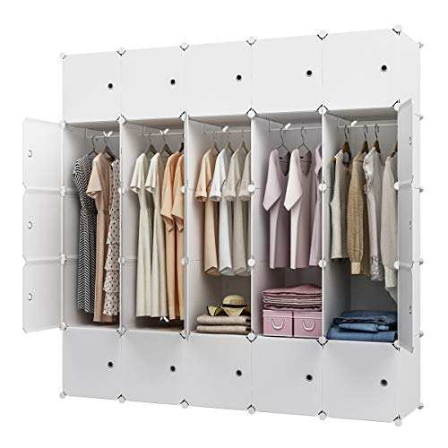 MAGINELS Portable Closet Clothes Wardrobe 14'x18' Depth Bedroom Armoire Modular Storage Organizer with Doors, 25 Cubes