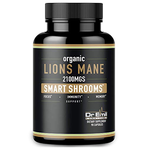 Organic Lions Mane Mushroom Capsules - Maximum Dosage + Absorption Enhancer - Nootropic Brain Supplement and Immune Support (100% Pure Lions Mane Extract)