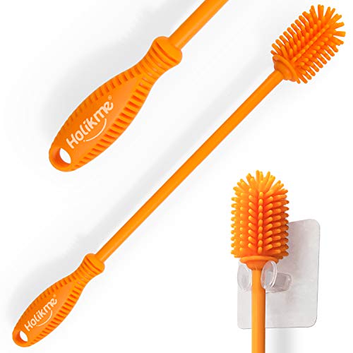 Holikme Silicone Bottle Brush Bottle Cleaner for Your Bottles Vase and Glassware Best Water Bottle Cleaning Brush for Washing Containers Orange