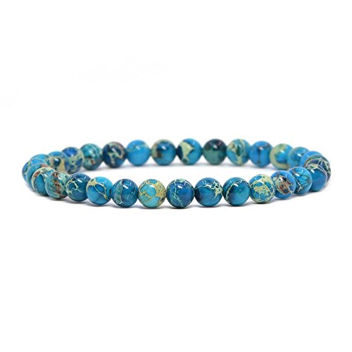 Dyed Blue Sea Sediment Jasper Gemstone 6mm Round Beads Stretch Bracelet 6.5 Inch Unisex