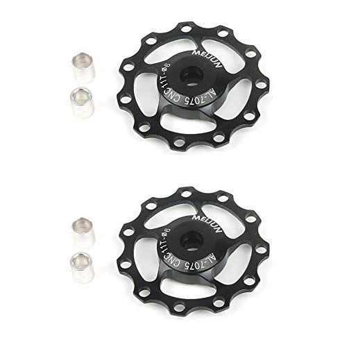 Bicycle Rear Derailleur Pulley Aluminum Alloy Bearing Jockey Wheel Bike Guide Wheel 11T/13T Derailleur Accessories (2pcs)(Black, 11T)