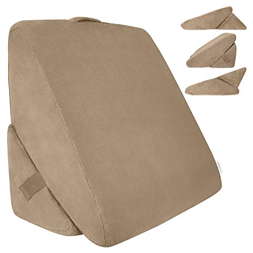 Xtra-Comfort Bed Wedge Pillow - Folding Memory Foam Incline Cushion System for Back and Legs - Triangle Shaped for Reading, Support - Washable