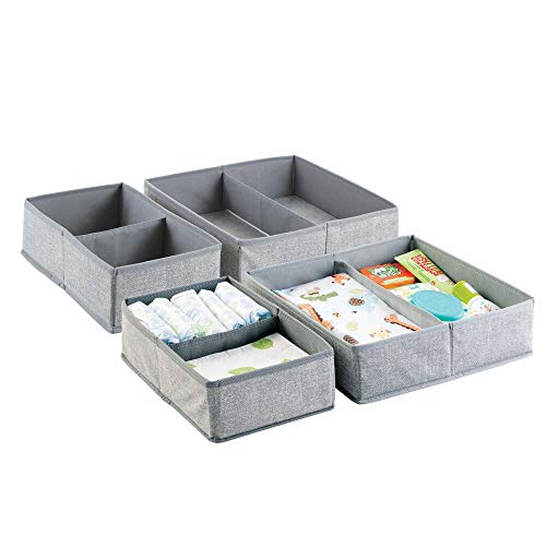 mDesign Soft Fabric Dresser Drawer and Closet Storage Organizer Set for Child/Kids Room, Nursery, Playroom, Bedroom - Rectangular Organizer Bins with Textured Print - Set of 4 - Gray