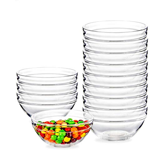 4 Inch Glass Ramekins Bowls,WERTIOO Mini Glass Bowls for Kitchen Prep, Dessert, Dips, and Candy Dishes or Nut Bowls, Set of 12