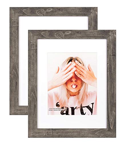 Scholartree Wide Molding 11x14 Picture Frames, Made of HD Glass Display Picture 8x10 with Mat, Dark Brown Rustic Photo Frame for Wall Mounting, 2 Sets