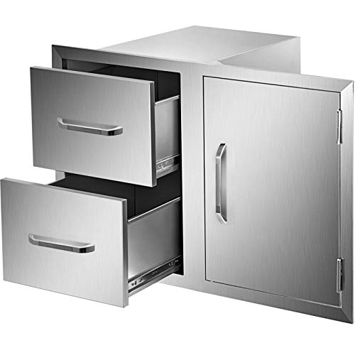 Mophorn Outdoor Kitchen Door Drawer Combo 35.4 x 23.6 Inch Stainless Steel Access Door/Double Drawer Combo with Handles Perfect for Outdoor Kitchen or BBQ Island