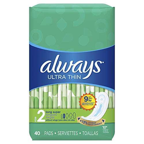 ALWAYS Ultra Thin Size 2 Super Pads Without Wings Unscented, 40 Count (Pack of 3)