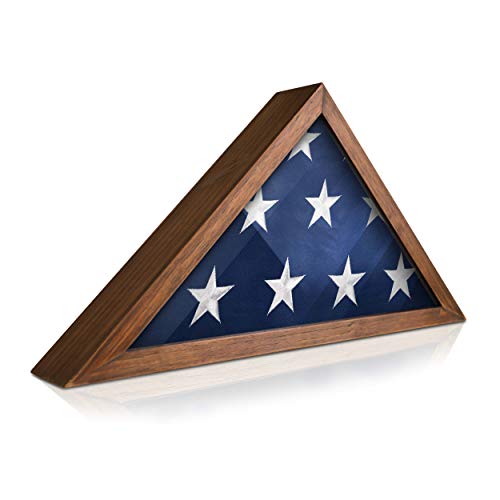 HBCY Creations Rustic Flag Case - Solid Wood Military Flag Display Case for 9.5 x 5 American Veteran Burial Flag, Wall Mounted Burial Flag Frame - Flag Shadow Box to Display Folded Flag(Rustic Brown)