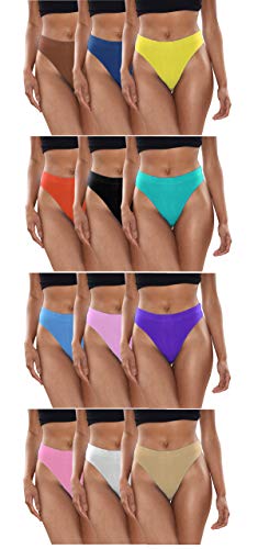 Sexy Basics Women's 6-Pack Active Sport Thong Panties Underwear (12 Pack- Wow Assorted Solids, Medium)