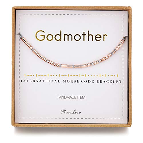 RareLove Godmother Morse Code Bracelets Birthday Christmas Christen Gift for Women Rose Golden Beads String Bracelet