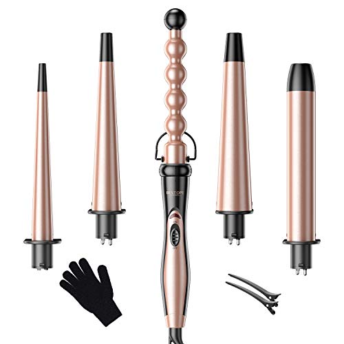 BESTOPE Curling Iron Instant Heat Up Curling Wand Set with 5 Interchangeable Ceramic Barrels(0.35' to 1.25') Hair Curler, Include Heat Resistant Glove and Clips