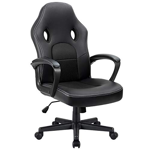 Furmax Office Desk Leather Gaming, High Back Ergonomic Adjustable Racing Task Swivel Executive Computer Chair Headrest and Lumbar Support (Black)