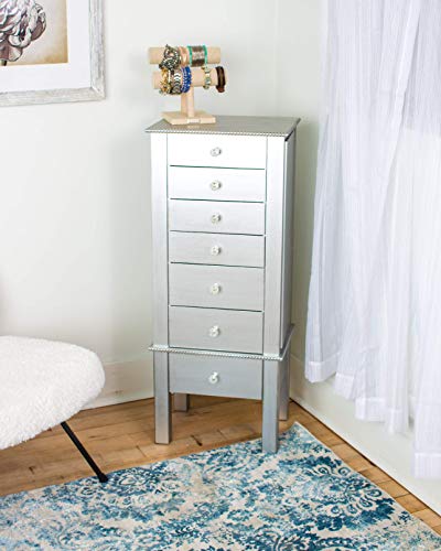 Alveare Home Helena Standing Jewelry Armoire, Silver