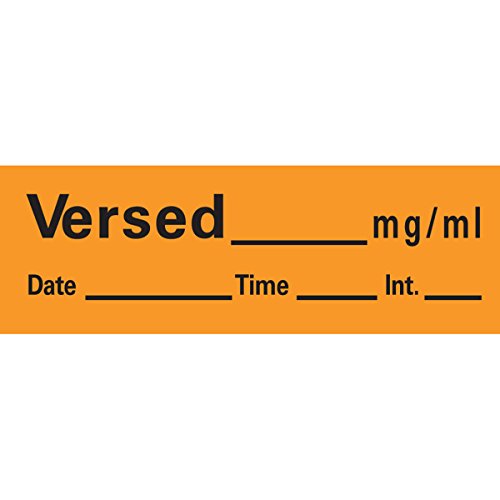PDC AN-149 Anesthesia Removable Tape with Date, Time & Initial, Versed Mg/Ml, 1/2' Width, 500' Length, 333 Imprints, Orange