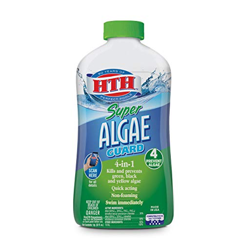 HTH 67032 Super Algae Guard Swimming Pool Algaecide Cleanser, 1 qt, Clear