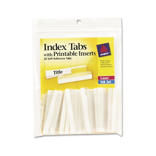 Avery 16241 Index Tabs with Printable Inserts, 2-Inch Wide, Clear Tabs, 25/Pack