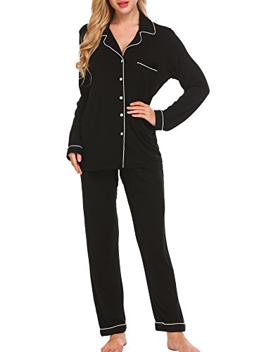 Ekouaer Women's Sleepwear Plus Size Lingerie Pajamas(Black, XS)