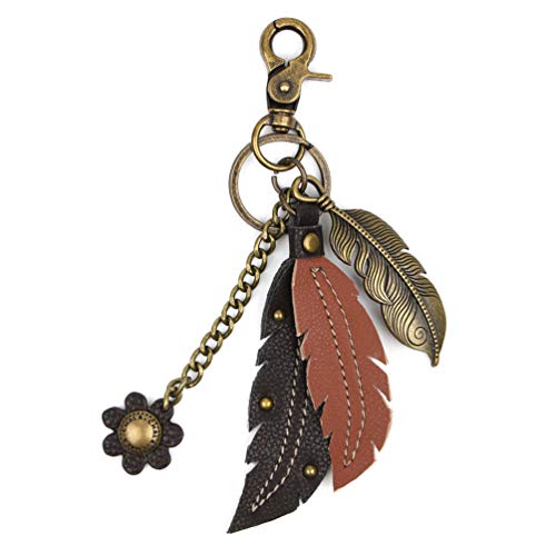 Chala Bronze Color Metal- Purse Charm, Key Fob, keychain decorative accessories (Feather)