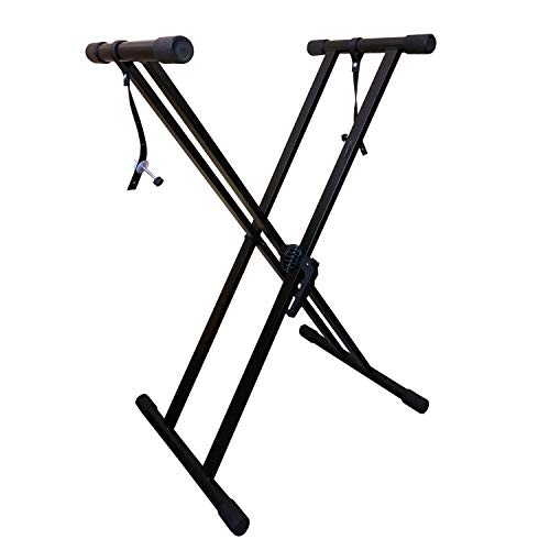 RockJam Xfinity Heavy-Duty, Double-X, Pre-Assembled, Infinitely Adjustable Piano Keyboard Stand with Locking Straps