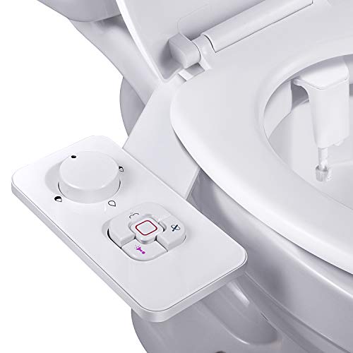 Bidet Attachment - SAMODRA Non-electric Cold Water Bidet Toilet Seat Attachment with Pressure Controls,Retractable Self-cleaning Dual Nozzles for Frontal & Rear Wash - White