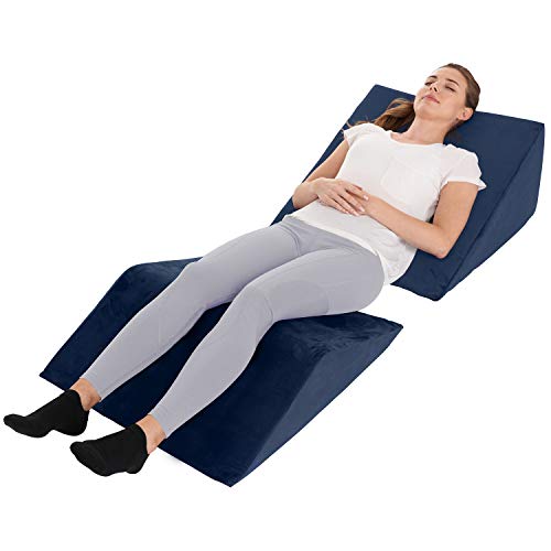 Bed Wedge Pillow – 2 Separate Memory Foam Incline Cushions, System for Legs, Knees and Back Support Pillow | Acid Reflux, Anti Snoring, Heartburn, Reading – Machine Washable, Navy