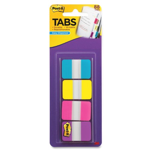 Post-it 686-AYPV1IN Tabs, 1-Inch Solid, Aqua, Yellow, Pink, Violet, 22/Color, 88 per Dispenser