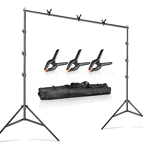 Julius Studio 10 ft. Wide Adjustable Background Muslin Support Structure System Stand and Cross Bar for Screen Backdrop with 3 Pack of Support Clamp, Stable Thick Pole, Photography Studio, JSAG242V2