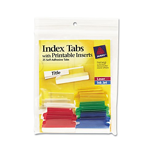 Avery 16228 Insertable Index Tabs with Printable Inserts, 1 1/2, Assorted, White (Pack of 25)