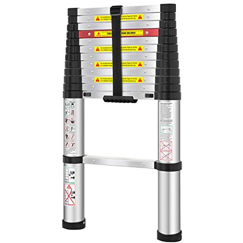 WolfWise Aluminum Telescopic Extension Multi-Purpose Ladder, 12.5FT, 330lbs Capacity