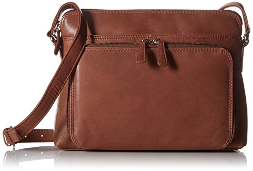 ili New York 6333 Leather Shoulder Handbag with Side Organizer (Toffee)