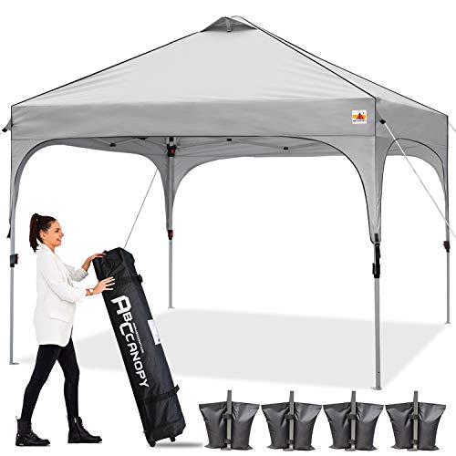 ABCCANOPY Canopy Tent 10x10 Pop Up Canopy Outdoor Canopies Super Comapct Canopy Portable Tent Popup Beach Canopy Shade Canopy Tent with Wheeled Carry Bag Bonus 4xWeight Bags,4xRopes&4xStakes, Gray
