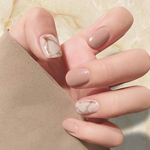 Favelo Marble Press on Nails Grain Short Full Cover Fake Nails Tips Glossy Square Acrylic False Nails Accessories for Women and Girls(24pcs)