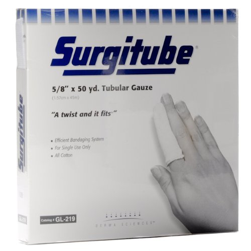 Derma Sciences GL219 Surgitube Tubular White Gauze Bandage Size 2-5/8 x 50 yds (Small Fingers, Toes)
