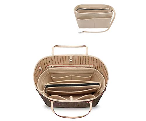 Felt Purse Bag Organizer Insert with zipper Bag Tote Shaper Fit LV Speedy 30 8021 Beige M