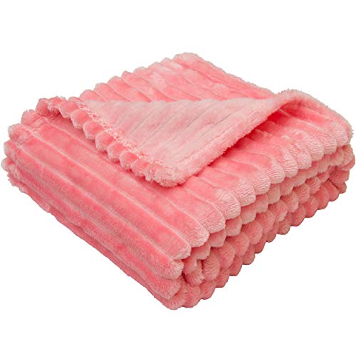 NTBAY Flannel Fuzzy Toddler Blanket, Fluffy Warm and Lightweight Reversible Stripes Design Baby Plush Blanket, 30 x 40 Inches, Pink