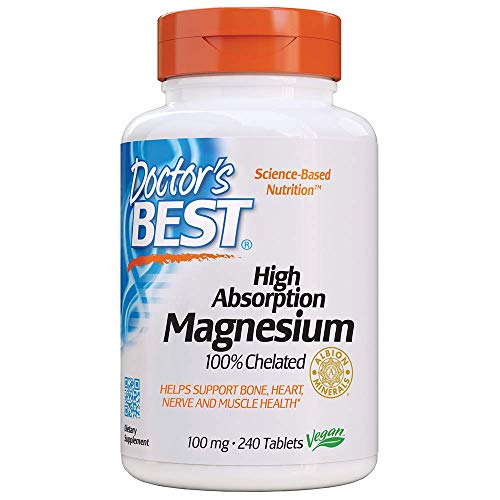 Doctor's Best High Absorption Magnesium Glycinate Lysinate, 100% Chelated, TRACCS, Not Buffered, Headaches, Sleep, Energy, Leg Cramps, Non-GMO, Vegan, Gluten Free, Soy Free, 100 mg, 240 Tablets