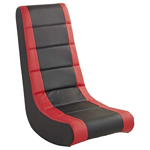 FDP Soft Youth Floor Video Rocker - Cushioned Ground Chair for Kids, Teens - Great for Reading, Gaming, TV, Alternative Seating, in-Home, Rec Room, Classroom - Black/Red