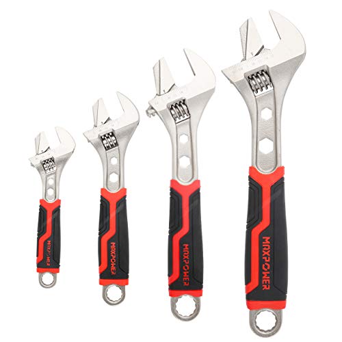 MAXPOWER 4 PCS Adjustable Wrench, Reversible Jaw Adjustable Spanner Wrench Set with Box End and Hex Function (6 in. 8 in. 10 in. 12 in.)