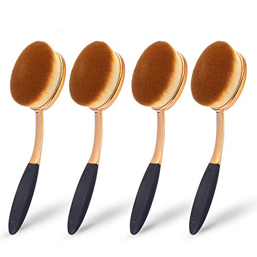 Large Rose Gold Foundation contour Round Toothbrush Oval Makeup Brushes 4pcs