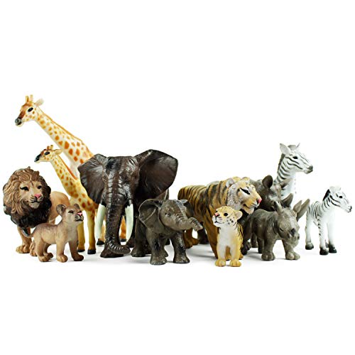 Boley 12 Piece Safari Animal Set - Different Varieties of Zoo Animals, Jungle Animals, African Animals, and Baby Animals - Great Educational and Child Development Toy for Kids, Children, Toddlers