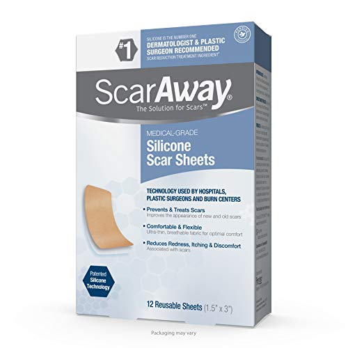 ScarAway Advanced Skincare Silicone Scar Sheets for Face, Body, Surgical, Burn, Hypertrophic Scars, Keloids and Acne Scar Treatment, 12 Sheets