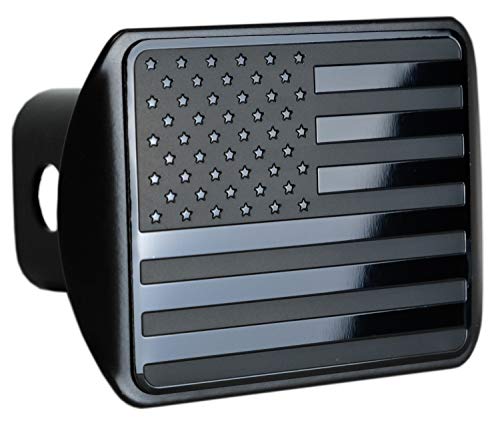 eVerHITCH USA US American Stainless Steel Flag Metal Emblem on Metal Trailer Hitch Cover (Fits 2' Receivers, Black)