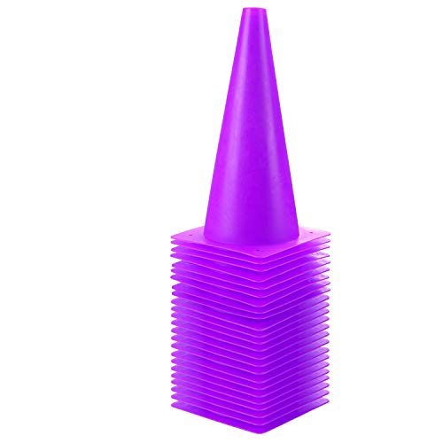 12 inch Plastic Training Soccer Cones, Safety Traffic Cones - 24 Pack of Sport Cones for Indoor/Outdoor Activity & Festive Events (Set of 24 Pack, Purple)