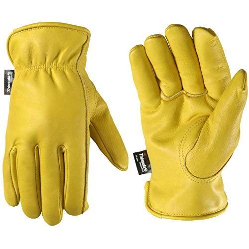 Men's Winter Leather Work Gloves, 100-gram Thinsulate, Cowhide, Lined Leather, Large (Wells Lamont 1108L),Yellow
